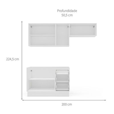 Cozinha Compacta sem Tampo com Rodapé Meena 6 Portas 3 Gavetas Azul e Branca