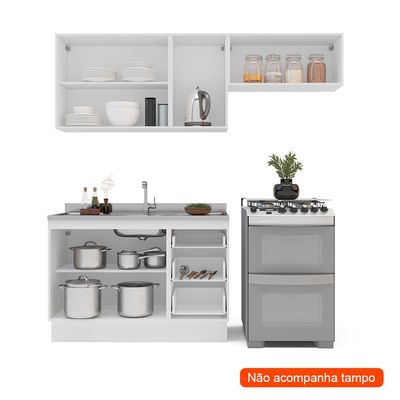 Cozinha Compacta sem Tampo com Rodapé Meena 6 Portas 3 Gavetas Azul e Branca