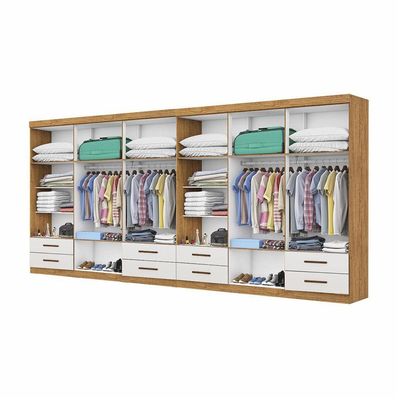 Closet Casal Duplo Lu 12 Portas 8 Gavetas Cinamomo Com Off White
