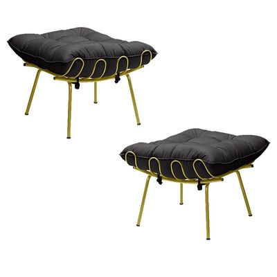 Kit 2 Puff Decorativo Sala de Estar Abel Pés Dourado Veludo Preto - Gran Belo