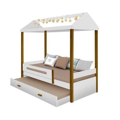 Cama Solteiro Sara Branca Com Cama Auxiliar E Led