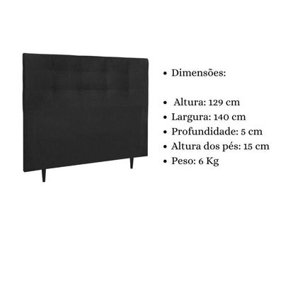 Cabeceira Estofada Cama Box Casal 140 Cm Helena Suede Preto