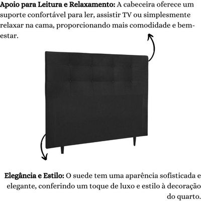 Cabeceira Estofada Cama Box Casal 140 Cm Helena Suede Preto