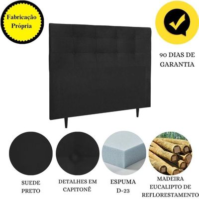 Cabeceira Estofada Cama Box Casal 140 Cm Helena Suede Preto