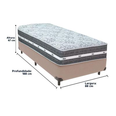 Cama Box Bege E Colchão Black Graphite Molas Ensacadas Solteiro 88x188x32 Anjos