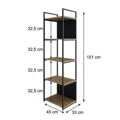 Estante C/05 Prateleiras 152x45x33cm C/fundo Yon Vermont Oak/est.preta Vermont Oak/est.preta