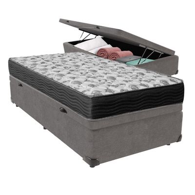 Cama Box Com Baú Cinza Solteiro E Colchão Ortobom D33 Iso100