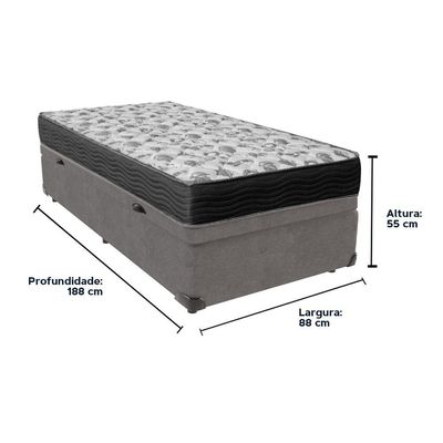 Cama Box Com Baú Cinza Solteiro E Colchão Ortobom D33 Iso100