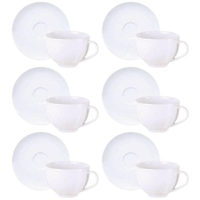 Kit 6 Xícaras com Pires Tramontina Maria Augusta Porcelana 250ml Chá Café Servir