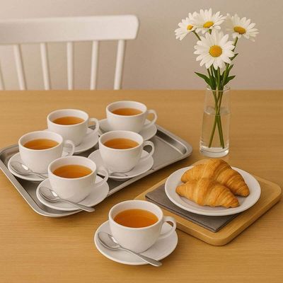 Kit 6 Xícaras com Pires Tramontina Maria Augusta Porcelana 250ml Chá Café Servir