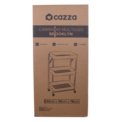 Carrinho multiuso 3 Andares Brooklyn CV245269 Cazza Preto