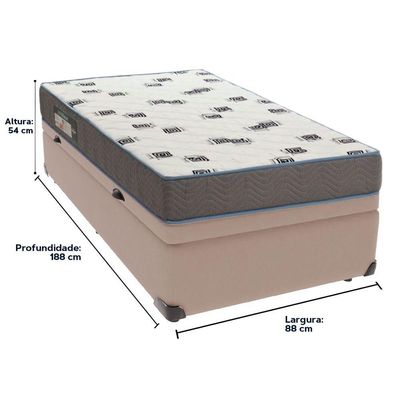 Cama Box Baú Bege E Colchão Light Espuma D33 Solteiro Ortobom