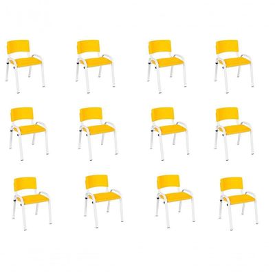 Kit 12 Cadeira Iso Infantil Creche, Escola Base Branco Amarelo