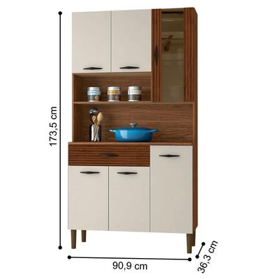 Kit Cozinha 6 Portas E Gaveta Savona Nogueira / Off White / Ripado