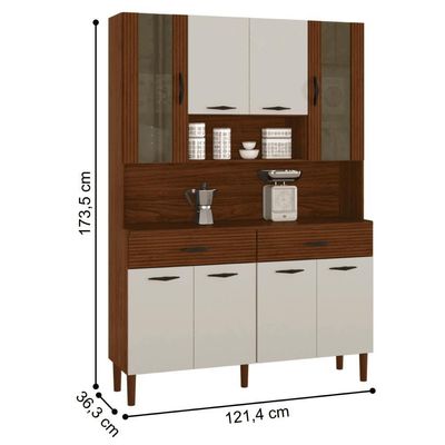 Kit Cozinha 8 Portas E Gavetas Savona Ripado / Off White / Nogueira