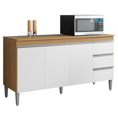 Balcão De Cozinha Para Pia Andréia 160cm 3 Portas 3 Gavetas Sem Tampo Amêndoa/Branco