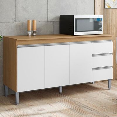 Balcão De Cozinha Para Pia Andréia 160cm 3 Portas 3 Gavetas Sem Tampo Amêndoa/Branco