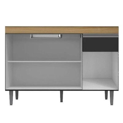 Balcão De Cozinha Para Pia Tatiane 120cm 3 Portas 1 Gaveta Sem Tampo Amêndoa/Preto