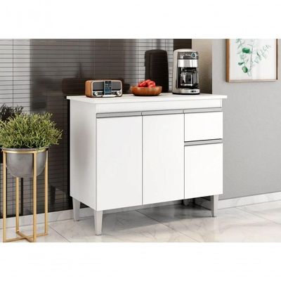 Balcão De Cozinha Para Pia Tatiane 100cm 3 Portas 1 Gaveta Sem Tampo Branco