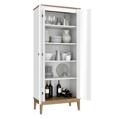 Cristaleira Colonial com 2 Portas de Vidro MDP Mel Branco MB 1019 Movelbento