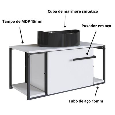 Gabinete Suspenso Para Banheiro 80cm P1019 Branco Com Cuba Berlin Preta