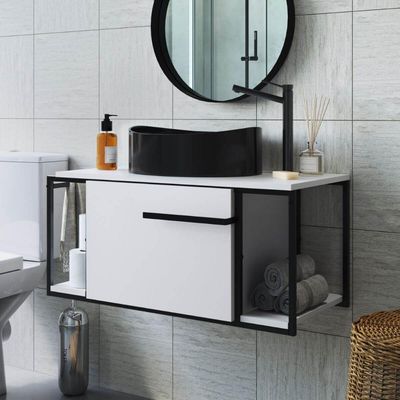 Gabinete Suspenso Para Banheiro 80cm P1019 Branco Com Cuba Berlin Preta