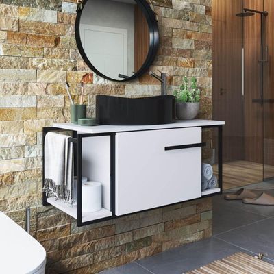Gabinete Suspenso Para Banheiro 80cm P1019 Branco Com Cuba Berlin Preta
