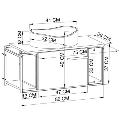 Gabinete Suspenso Para Banheiro 80cm P1019 Branco Com Cuba Berlin Preta