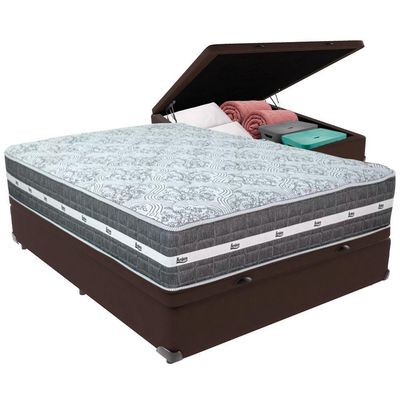 Cama Box Baú Marrom E Colchão Black Graphite Molas Ensacadas Casal