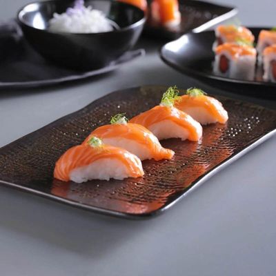 Kit 6 Travessas Juta Preto Matte 27x17cm Cerâmica Bandeja Sushi Restaurante Porto Brasil