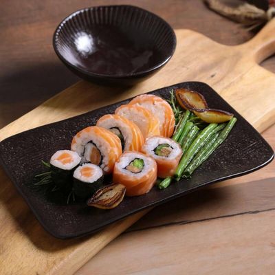 Kit 6 Travessas Juta Preto Matte 27x17cm Cerâmica Bandeja Sushi Restaurante Porto Brasil