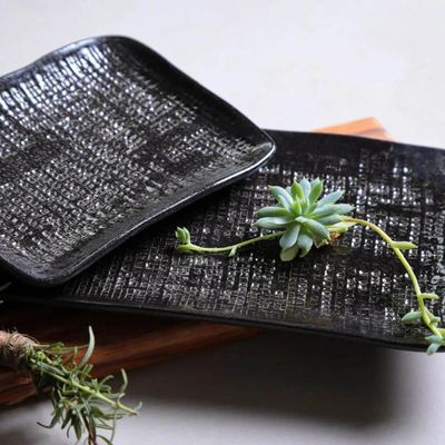 Travessa Cerâmica 27x17cm Juta Preto Matte Sushi Porto Brasil Servir Retangular Mesa Posta