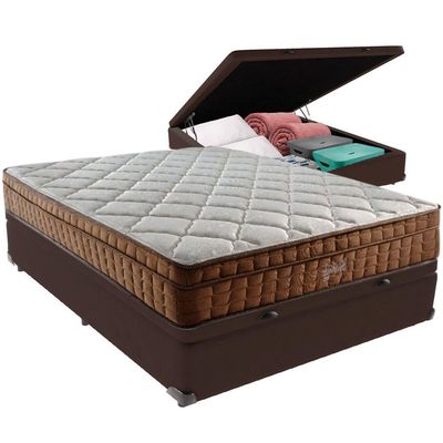 Cama Box Baú Marrom E Colchão Star Pillow In Casal