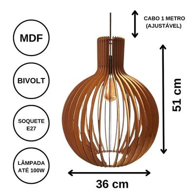 Luminária Teto Tipo Pendente Riviera Em Mdf - Completa