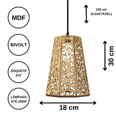 Luminária Teto Tipo Pendente Mdf - Completa Cor: Mdf Cru