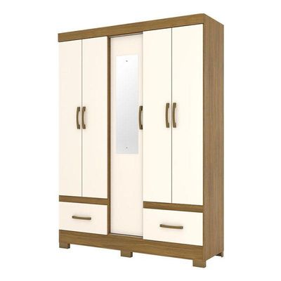 Guarda Roupa Solteiro Chale Nature Off White Com Espelho – Briz Móveis