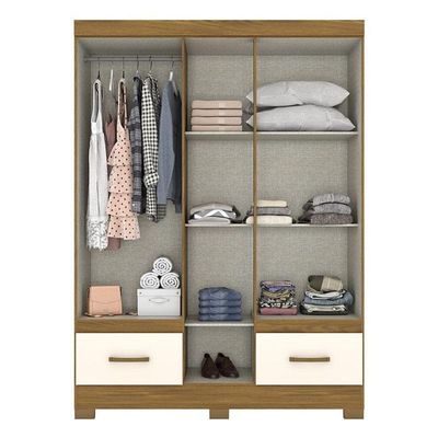 Guarda Roupa Solteiro Chale Nature Off White Com Espelho – Briz Móveis