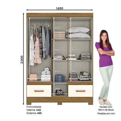 Guarda Roupa Solteiro Chale Nature Off White Com Espelho – Briz Móveis