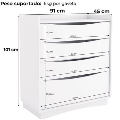 Comoda 4 Gavetas 91 Cm M260 Kappesberg Branco