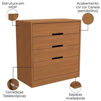 Comoda 4 Gavetas 91 Cm S824 Kappesberg Canela