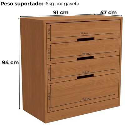 Comoda 4 Gavetas 91 Cm S824 Kappesberg Canela