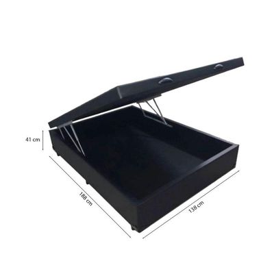 Cama Box Baú Casal Tecido Sintético Preto Com Colchão 138 Toronto Molas Ensacadas Branco D33