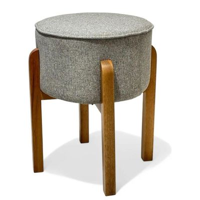 Puff Banqueta Redondo Pés De Madeira Luxo Lar & Estilo Cinza
