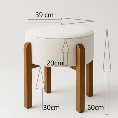 Puff Banqueta Redondo Pés De Madeira Luxo Lar & Estilo Cinza
