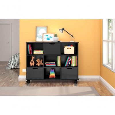 Conjunto Nicho Organizador Zuri 9 Espaços Com Rodízios Preto + Kit 3 Gavetas Pretas
