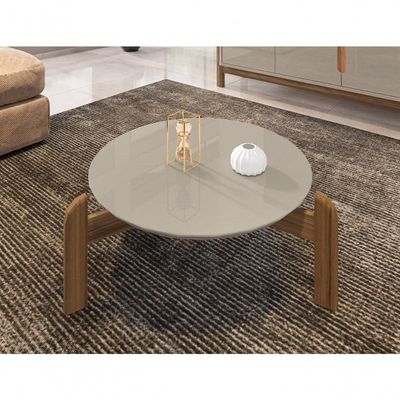 Mesa De Centro Circular Para Sala De Estar Lizz Off-white-cedro