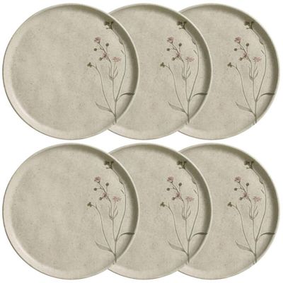 Kit 6 Pratos para Sobremesa Rasos 21,5cm Porto Brasil Cerâmica Bio Campestre Off White