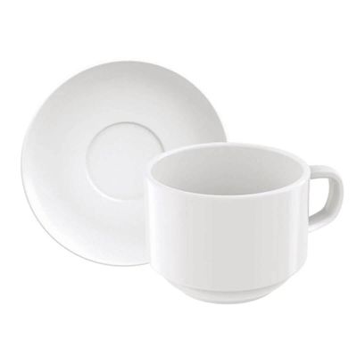Conjunto 6 Xícaras de Chá com Píres Porcelana 240ml Branco Paola Tramontina Café Mesa Posta