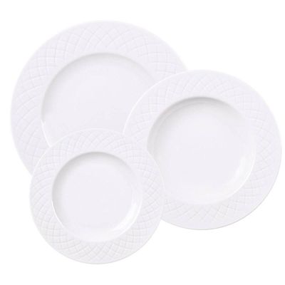 Jogo de Pratos 12 Peças Tramontina Ingrid Porcelana Decorada Fundo Raso Sobremesa