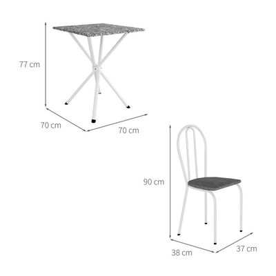 Conjunto de Mesa Quadrada com Tampo Granito e 4 Cadeiras Léia Revestimento Sintético Branco e Grafiato